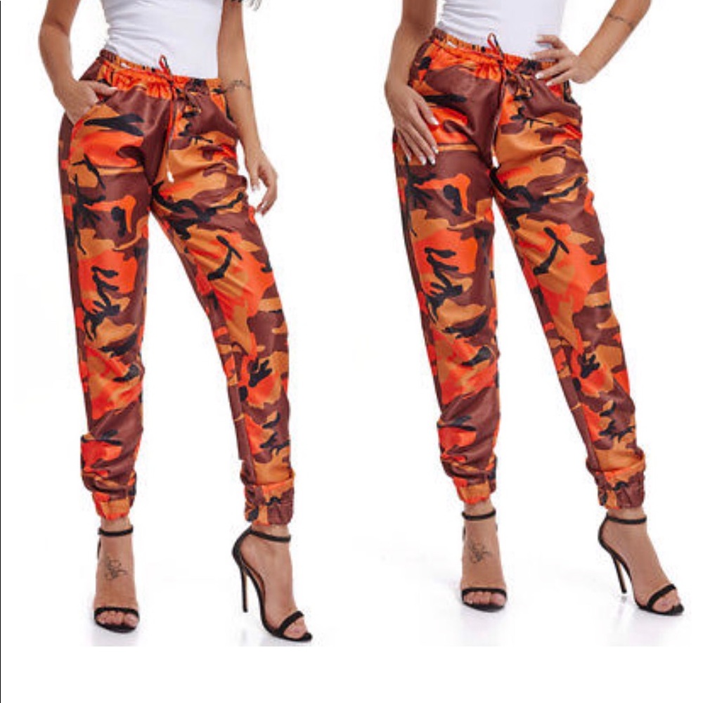 Orange camo joggers